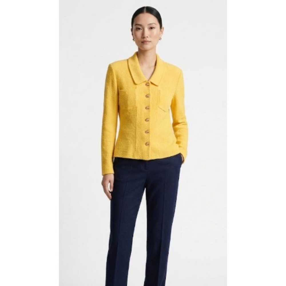 Vintage St John Collection Santana Knit Blazer Jacket yellow 12 Gold Button